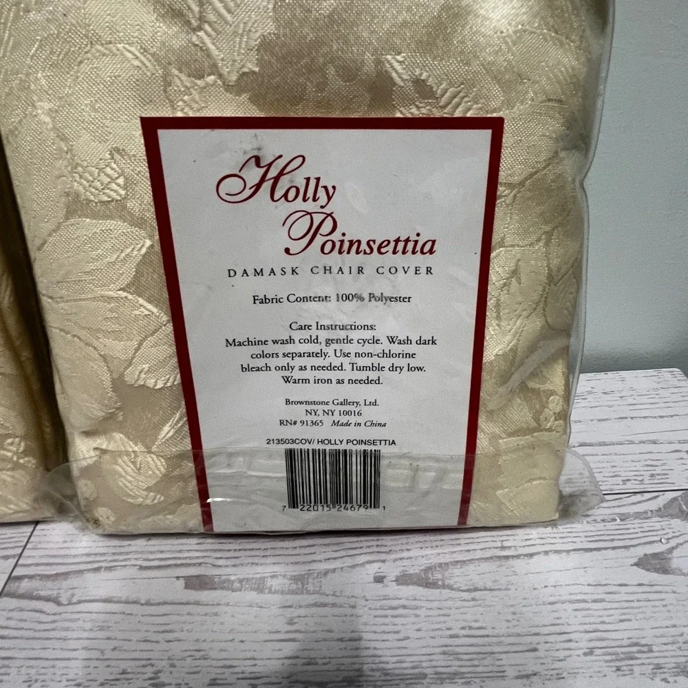 Brownstone Gallery Holly Poinsettia Damask Chair Covers Set of 2 Ivory Cream NEW